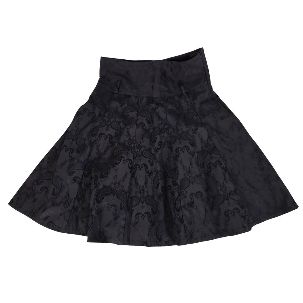 Stile Benetton Black Paisley Jacquard A-Line Skirt High Waist Lined Size 40 US S